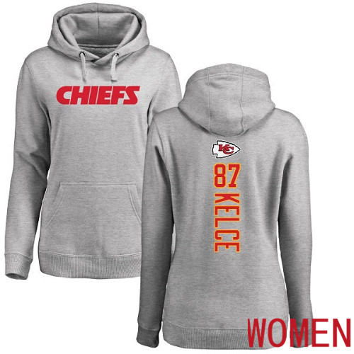 Women Football Kansas City Chiefs #87 Kelce Travis Ash Backer Pullover Hoodie